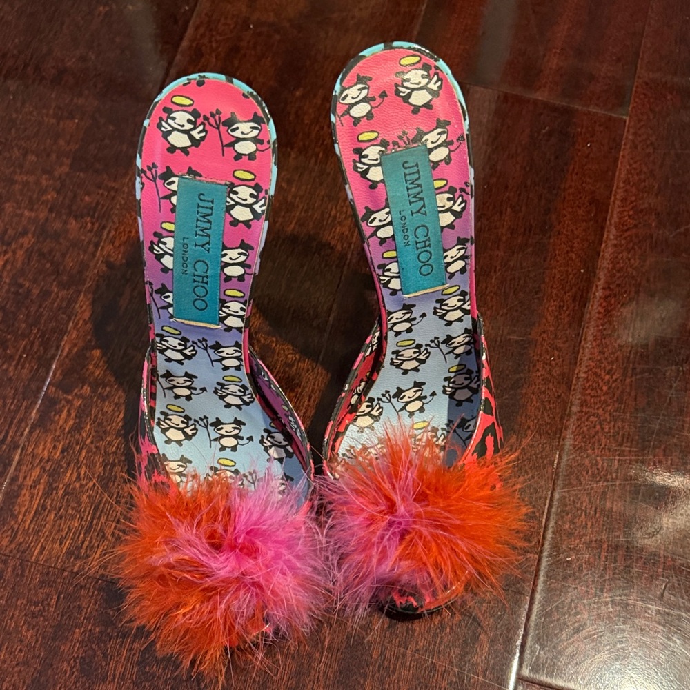 Jimmy Choo Vibrant Pink and Orange Feather Heels